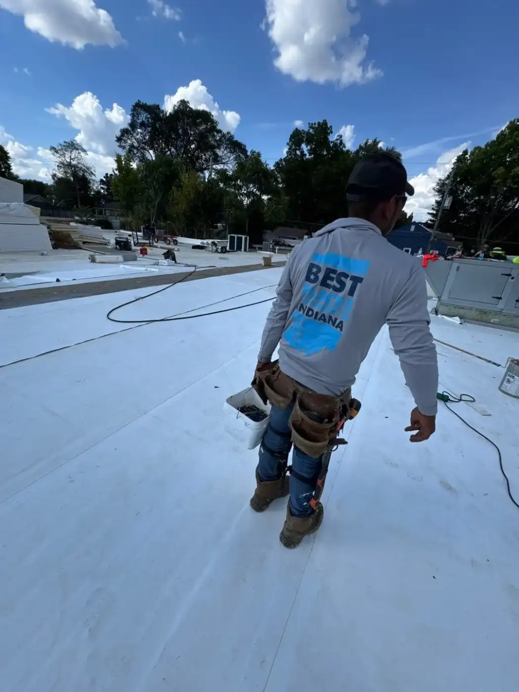 Storm damage documentation on a Covington commercial building
